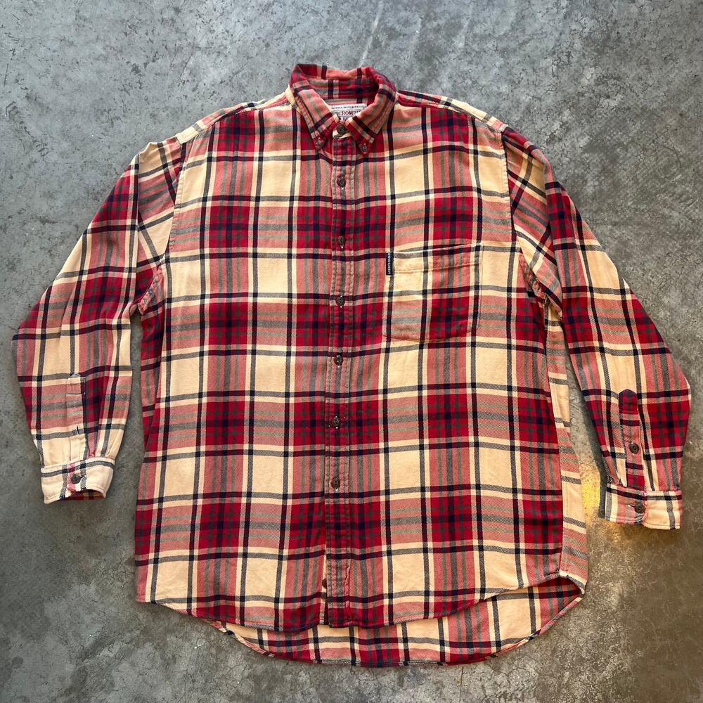 Vintage Abercrombie & Fitch Big Shirt Flannel Men's L Red Plaid Heavyweight 90s